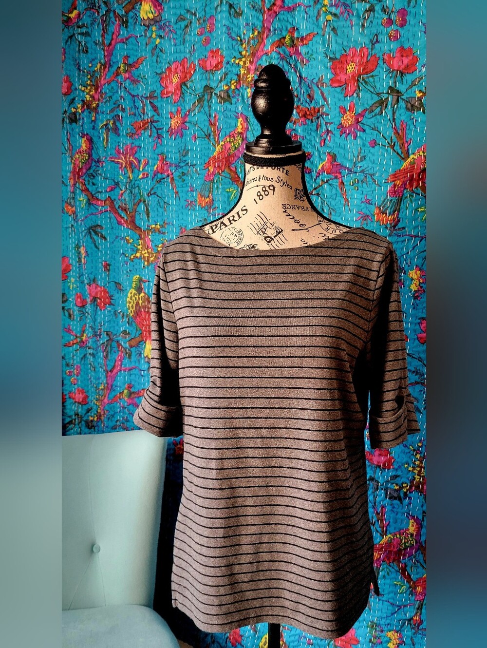 Ralph Lauren Brown and Black Striped Short Sleeve Tee Shirt